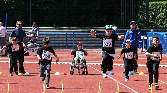 Kinder bewältigen einen Hindernisparcours auf dem Sportivationstag.
