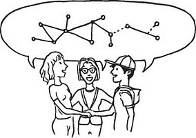 Clipart: Drei Menschen unterhalten sich und bilden ein Kommunikations-Netzwerk